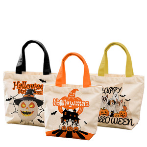 Custom Premium Recycled Cotton Canvas Shoulder Tote Shopping Bag Plain Colored for Halloween-Promotional Backpack Decoration
