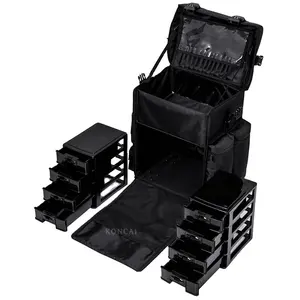 Professionele Nylon Antieke Cosmetische Trolley Make-Up Tas Rollende Trein Case Lock Gesp