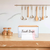 Distributeur de sac poubelle extra large pour la cuisine Organisation de la buanderie Rangement empilable en bambou Couvercle en aluminium pour les ordures