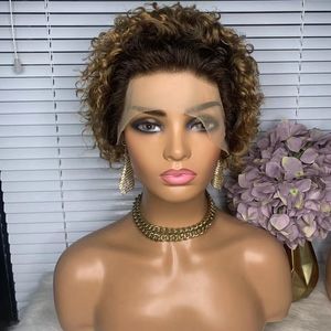 Vente en gros Blonde 613 Pixie Bob Lace Front perruque vierge bouclée brésilienne courte Pixie Curls Cut perruques de cheveux humains pour les femmes - Product Image 6