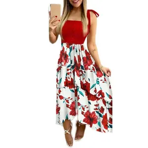 Damen ärmellose Casual Tube Strap Sling Sonnenblumen muster Unregelmäßiges Kleid Robe Big Swing Sommerkleid für Damen Vestidos Midi