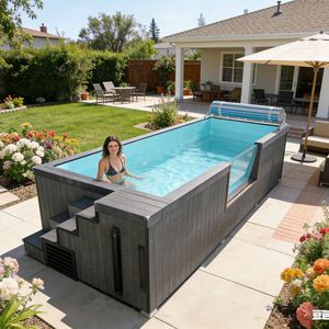 Piscina Elevada de Fibra de Vidrio de Fácil Instalación, Redonda de 15 pies, Resistente a la Corrosión, con Cubierta para Uso Residencial - Product Image 1