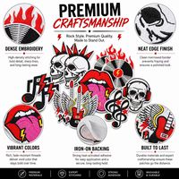 Patch brodé thermocollant ou à coudre, style Punk Rock Gothique, motifs Crâne, Guitare, Disque, Éclair, Lèvres, Signe de la main, pour la musique, vente en gros