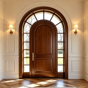 Porte d'entrée principale élégante en bois massif à arche avec transom en verre, taille sur mesure - Product Image 2