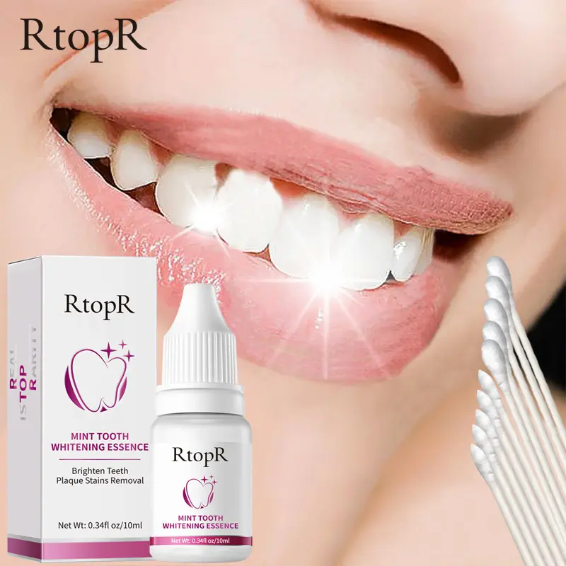 RtopR 10ml mint tooth whitening brightening essence plaque stains removal yellow black teeth periodontal pain treatment serum