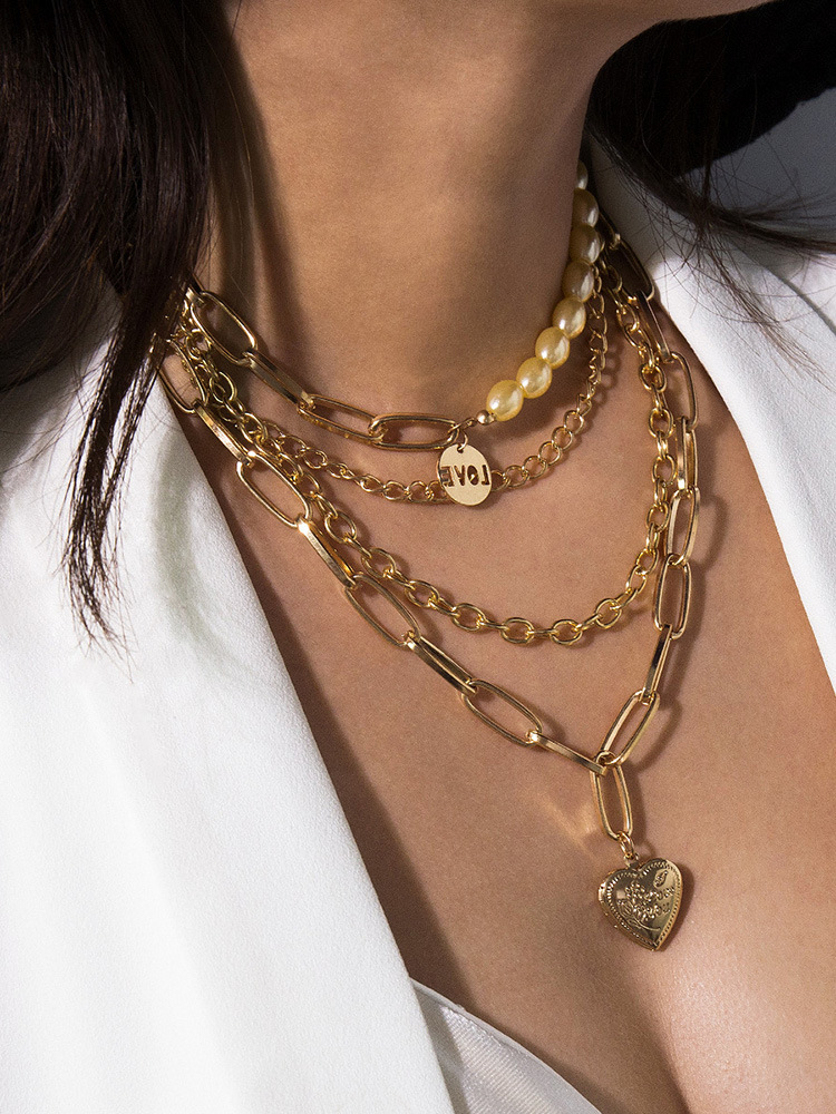 Pearl Mix Malti Chain Necklace（Gold） Maltese Cross White Mother of Pearl Golden Chain Pendant