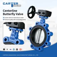 Válvula de mariposa de línea central WCB de acero fundido tipo wafer con bridas, accionamiento manual por tornillo sin fin, sello NBR, estándar DIN PN6-PN64 DN40-DN1800, solenoide para aceite