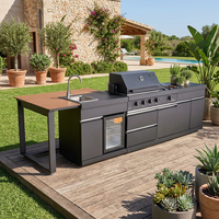 Barbecue à gaz propane en acier thermolaqué noir 2026, avec chariot et dispositif de sécurité Flame Tamer pour cuisine extérieure et table de bar