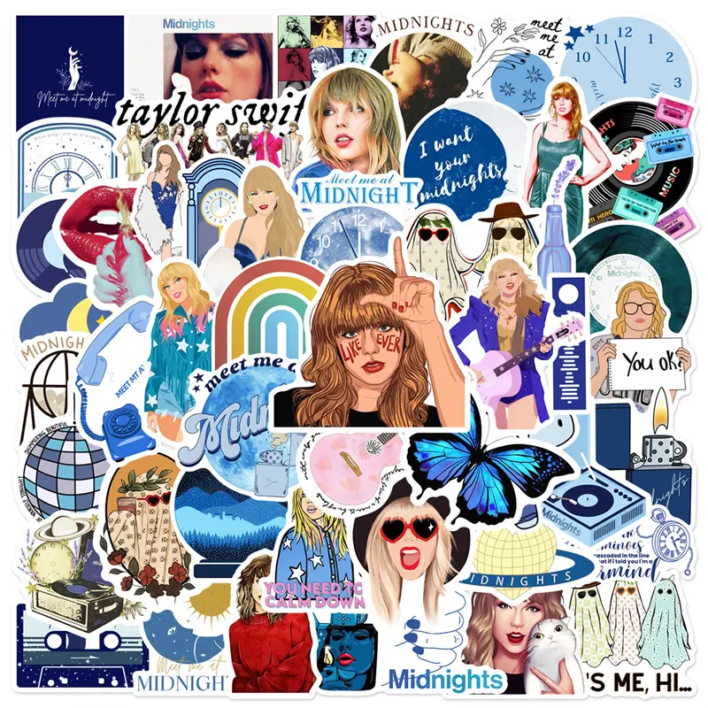 50Pcs Taylor Swift Music Stickers, Swift Female Pop Singer Vinyl Sticker for Laptop, DIY Decorate Skateboard Computer Decals