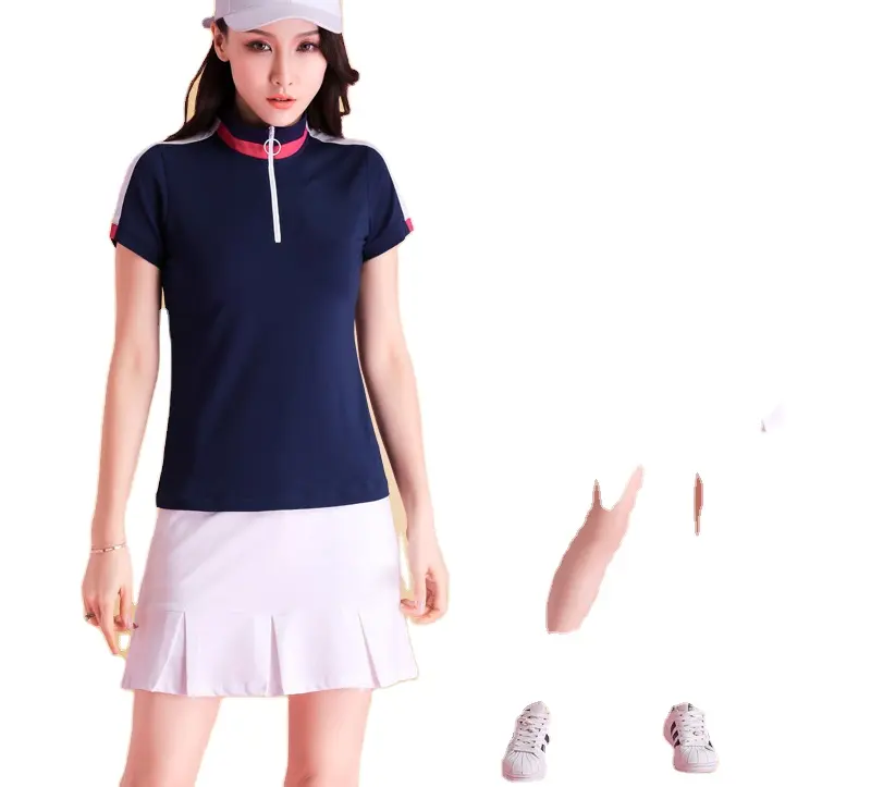 ゴルフウェア服アパレルメーカーカスタムレディースジップアップテニスゴルフポロTシャツとミニスカートスケートセット女性用