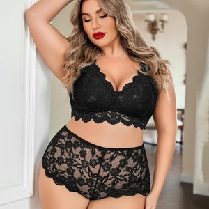 Conjunto <span class=keywords><strong>de</strong></span> lencería sexy <span class=keywords><strong>de</strong></span> encaje <span class=keywords><strong>de</strong></span> talla grande, 2 piezas, sujetador halter a juego, bragas <span class=keywords><strong>de</strong></span> corte alto, ropa <span class=keywords><strong>de</strong></span> dormir transparente, ropa interior femenina - Product Image 1