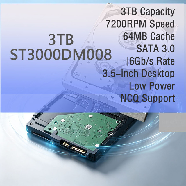 ST3000DM008 3.5 Inch 3TB Capacity 7200RPM 64MB Cache SATA3 Internal Desktop Hard Drive HDD for PC Gaming Home Server Storage