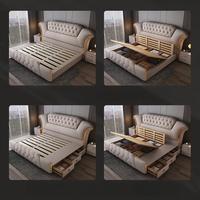 Lit de luxe blanc super grand pour chambre double, design moderne, tête de lit en cuir capitonnée, taille king ou queen