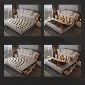 <span class=keywords><strong>Lit</strong></span> de luxe blanc super grand pour chambre double, design moderne, tête de <span class=keywords><strong>lit</strong></span> en cuir capitonnée, taille king ou queen - Product Image 4