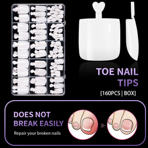 160 <span class=keywords><strong>faux</strong></span> <span class=keywords><strong>ongles</strong></span> d'orteils en plastique par boîte, courts, carrés, couleur unie, style French, 12 tailles, couverture complète - Product Image 4