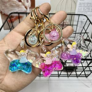 Acrylic Flower fairy Liquid Keychain with Oil Cartoon Girl Heart <b>Star</b> Fashion Keychain Bag Accessory Pendant Car Keyring - Product Image 2