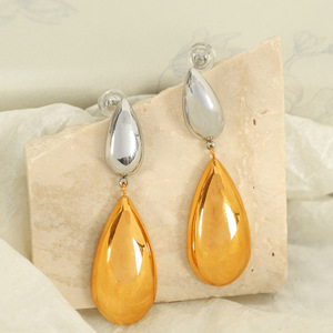 ต่างหูหยดน้ำสแตนเลสสตีลสีทองสีเงินทูโทนเครื่องประดับแฟชั่นปาร์ตี้ EH556 - Product Image 1