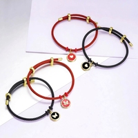 Bracelet en corde tressée rouge vintage avec breloque cœur doré et sceau de cire, cordon porte-bonheur réglable pour adolescents, bijoux de mode