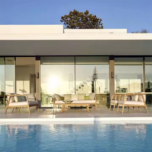 Ensemble de canapés modulaires en teck au design moderne et épuré, style détente, pour salon, villa, jardin, piscine, extérieur - Product Image 1