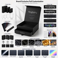 Boîte cadeau noire rigide personnalisée avec couvercle magnétique et tiroir inférieur coulissant pour portefeuille en cuir, montre, bijoux, ensembles de soins pour hommes