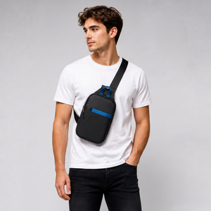 Sac bandoulière personnalisé avec logo, sac de poitrine, sac à dos antivol en nylon imperméable, poche arrière, compartiment intérieur en maille, fermeture éclair avant, sangle réglable, couleur au choix - Product Image 1