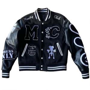 Streetwear OEM avec logo personnalisé, bombardier hiver en cuir polaire brodé de chenille de haute qualité, veste Letterman pour hommes - Product Image 1