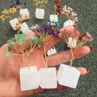 Precio de fábrica Crystal Lucky Fortune Money Tree Selenite Cube Base Hand Craft Amethyst Lucky Tree Mini Size Citrine Tree para regalo