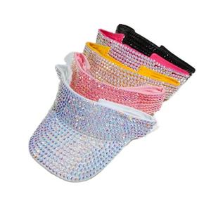 Verano al aire libre Rhinestone Big Brim Empty Top Sun Visor Hat Gorras para damas - Product Image 1