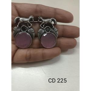 Boucles d'oreilles en laiton argenté oxydé avec pierre rose pour femmes et filles Produit en vrac fait à la main - Product Image 1