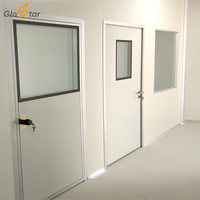 Porte battante moderne haut de gamme en fer forgé pour salle blanche avec panneau de vision, prévention incendie, charnières étanches pour usine de transformation alimentaire
