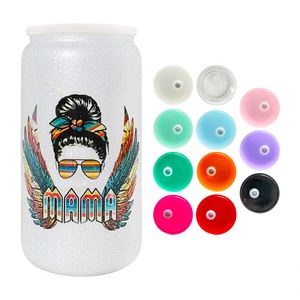 Entrepôt USA – Vente en gros – Couvercles de remplacement en plastique colorés sans BPA pour bocaux Mason et canettes en verre de 16 oz avec pailles intégrées - Product Image 3