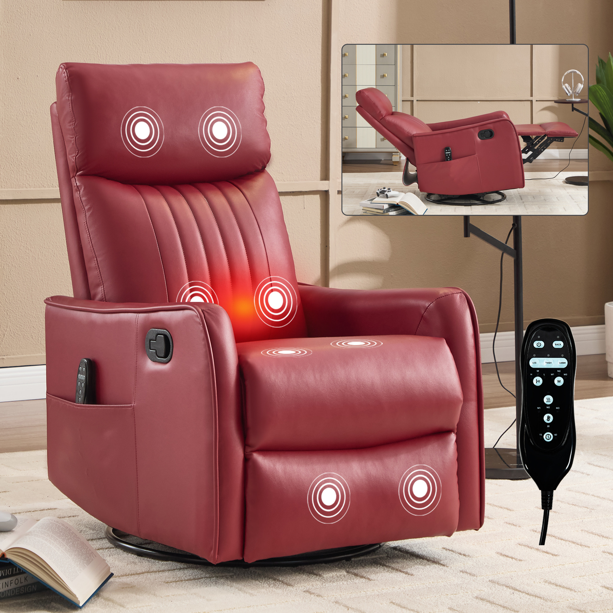 Rouge + Similicuir + Mousse de fibre et Coussinet en fibre de polyester