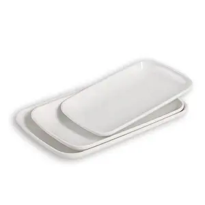 Unbreakable light weight white melamine plates rectangle dishes sushi BBQ seafood serving dinnerware for restaurant canteen