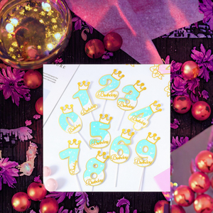 Decorazione per Torta di Buon Compleanno con Numero, Nuova Carta Rotonda Decorativa Blu e Rosa - Product Image 3