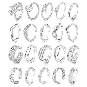 Juego de 20 Anillos de Dedo Ajustables para Mujer, Estilo Europeo Americano, Chapados <span class=keywords><strong>en</strong></span> Oro, Plata, Diseño Geométrico Simple, SKIITOW ZY25345 - Product Image 2
