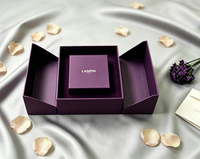 Boîte à bijoux de luxe écologique faite à la main, double porte, violette, avec gaufrage, dorure à chaud, logo personnalisé, doublure en éponge, pour bagues et pendentifs, idéale comme cadeau