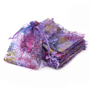 10x15cm Colorful Tree Coral Pattern Jewelry Packaging Organza Bags for Bracelet Beads Gift