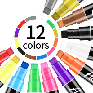 Bán Hàng Nóng 10Mm Cảm Thấy <span class=keywords><strong>Tip</strong></span> Jumbo Áp phích Đánh Dấu 12 Màu Sắc Vuông Nib Nước Dựa Sơn Tốt Nhất Acrylic Sơn Bút Đánh Dấu Cho Bức Tranh - Product Image 2