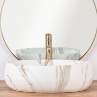 Meiyani Sanitary Ware Lavabo de salle de bain en céramique ovale en marbre pour comptoir d'hôtel, finition brillante