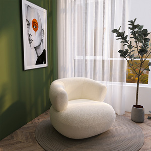 Sofá de tela de piel de cordero de lujo, diseño curvo blanco minimalista moderno, forma ovalada para apartamentos pequeños, sala de estar de estilo nórdico - Product Image 6