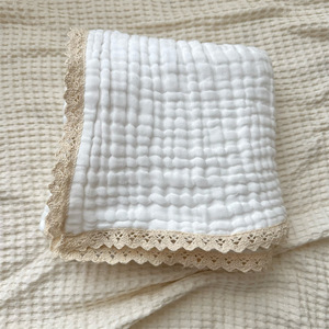100% Cotton 6 Layers Lace <strong>Toddler</strong> Baby Blanket Tassel Trim Muslin Swaddle Baby <strong>Bedding</strong> - Product Image 4