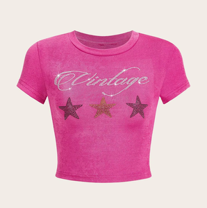 New Designer Women's Sexy <strong>Crop</strong> <strong>Top</strong> XS Size Rhinestone Print T-Shirts for Summer Customizable Fashion <strong>Crop</strong> <strong>Top</strong> - Product Image 5