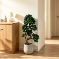 Arbre Bonsaï Ficus Artificiel Moderne en Plastique Écologique Léger avec Tronc Torsadé Simulé Ficus Microcarpa pour Table de Maison