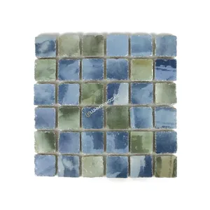 Glass ceramic mosaic 48*48mm outdoor swimming pool ins style blue-green abstract ceramic tile
