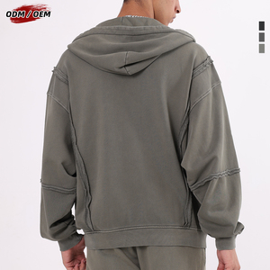 Sudadera con capucha y cremallera para hombre, estilo vintage, 100% algodón, 430 g/m², lavado a la nieve, oversize, streetwear, con cremallera YKK - Product Image 5