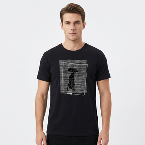 T-shirt en coton graphique pour homme 180 GSM, col rond, manches courtes, écologique, respirant, imprimé sur mesure, marque privée, OEM - Product Image 1