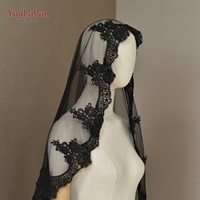 Voile YouLaPan V224 classique noir sans peigne, bordure en dentelle ronde, voile monocouche sans peigne, peut être porté pour couvrir le visage