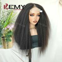 KEMY HAIR Perruque de Cheveux Humains Brésiliens en Gros Mélange de Fibres Synthétiques, Perruque Frontale en Dentelle 4*6, Raide Crépu, Lot de Mèches