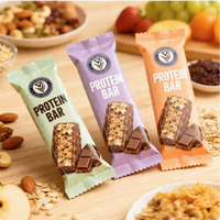 Sachets personnalisés imprimés recyclables à fermeture arrière en film polyester pour l'emballage de barres protéinées et de chocolat