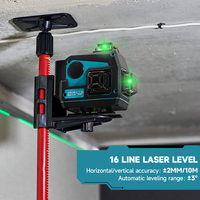 Niveau laser industriel 16 lignes avec fonction audio Bluetooth, faisceau vert 4D, auto-nivelant horizontal et vertical